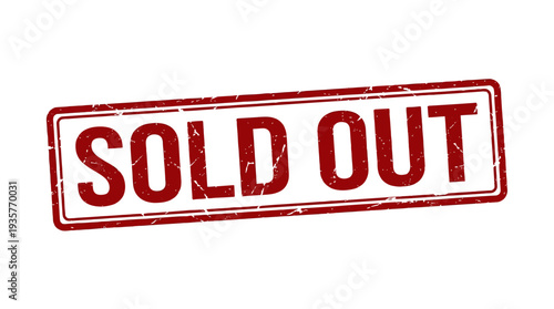 A high-resolution vector illustration of a bold red stamp imprinted with the words 'SOLD OUT' on a white background