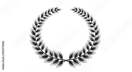 Vector illustration of a classic black and white laurel wreath, symbolizing victory, honor, achievement, and success, ideal for awards, emblems, and recognition designs