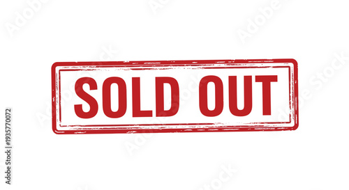 A Red Rectangular Stamp With The Words Sold Out Embossed In White On A Transparent Background