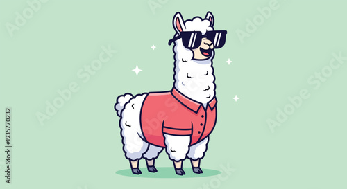 Cool Llama Wearing Sunglasses and Pink Shirt.