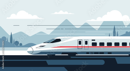 Modern High Speed Bullet Train Traveling Fast.