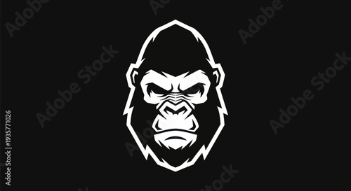 Gorilla head illustration on black background