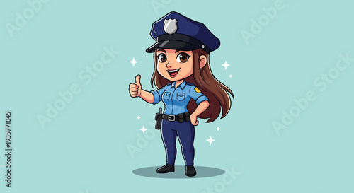 Cute Female Police Officer Giving Thumbs Up.