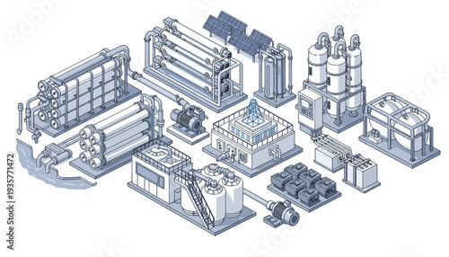 Industrial factory complex with various machinery and equipment.