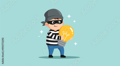 Thief Stealing Idea Light Bulb.
