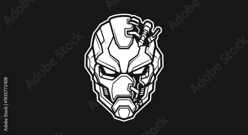 Graphic cyborg helmet illustration