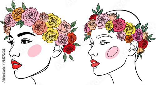 Set of 2 floral headband illustrations vector