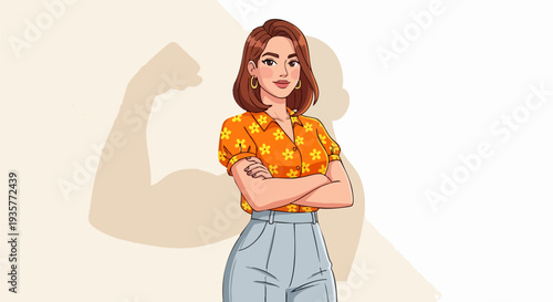 Vector illustration of a confident woman with arms crossed