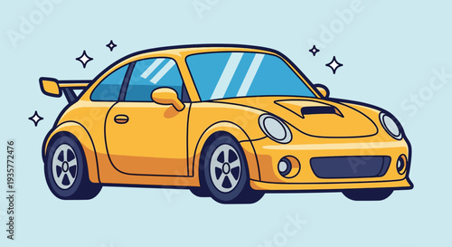 Yellow Sports Car Cartoon Vector Illustration.