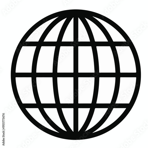 Black outline of a globe with meridians and parallels on a white background world earth