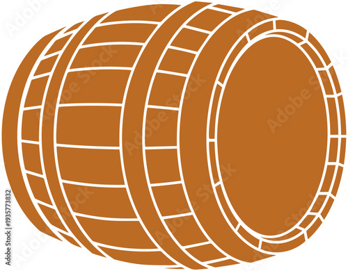 Rustic wooden barrel with metal hoops on transparent background