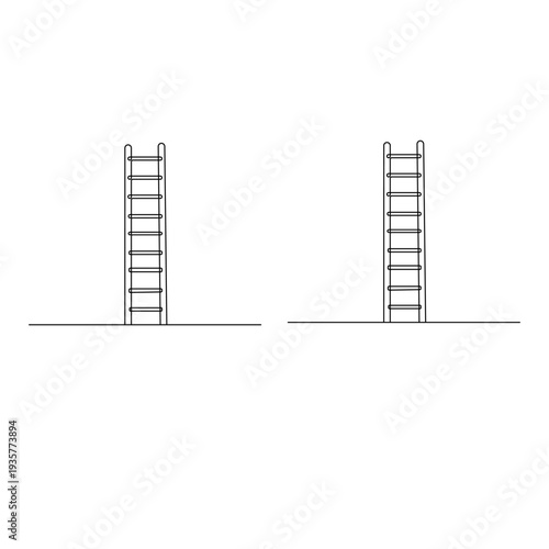 Continuous line drawing of a wooden ladder on a wavy ground
