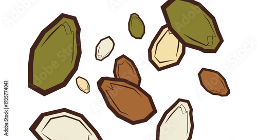 Almonds in various shapes.