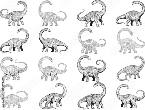 Diplodocus SVG, Mandala Dinosaur SVG