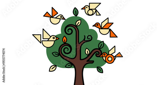 Birds Flying Around Tree.