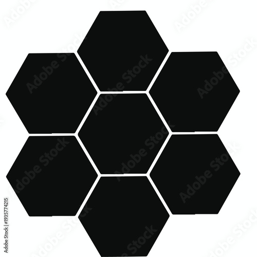 Black hexagonal pattern forming a flower shape on a white background abstract border