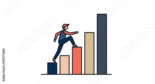 Businessman climbing growth graph.