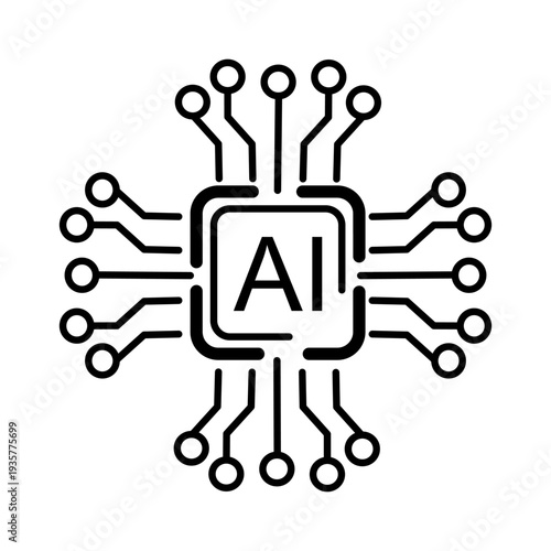 Artificial intelligence hand drawn Ai microchip processor line hand drawn icon set