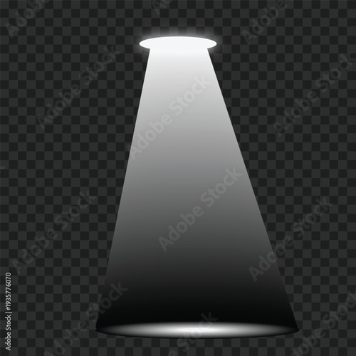 Spotlight shining down on a dark surface with a transparent background light beam checkered gradient.  Resizable and Editable. EPS, 10.
