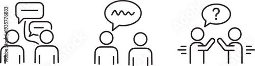 Simple line drawings of people communicating