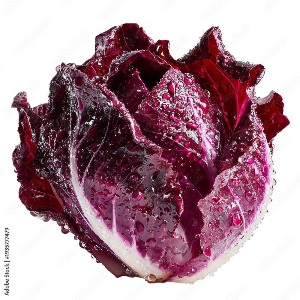 Obraz premium PNG of Close-up of fresh red radicchio lettuce with water droplets glistening.