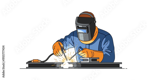 Man Welding Metal Piece.