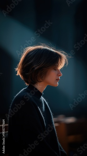 Wallpaper Mural Contemplative moment of a woman in a dimly lit room portrait intimate atmosphere Torontodigital.ca