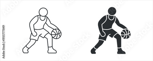 Basketball Player Icon Set, Dribbling Athlete, Sports Activity Symbol, Vector Illustration