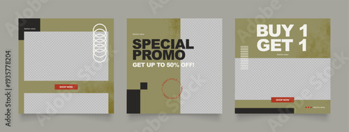 social media template banner fashion sale promotion. fully editable instagram and facebook square post frame puzzle organic sale poster. green vector background