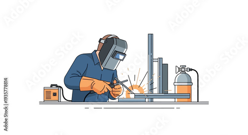 Welder at Industrial Workstation.