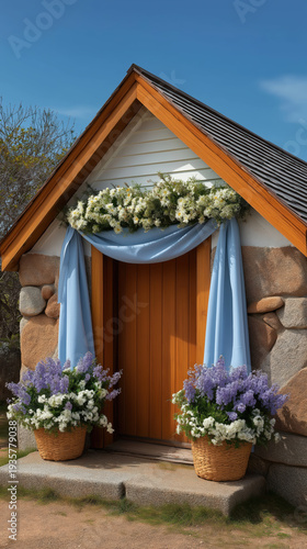 Wallpaper Mural Easter celebration at charming floral cottage scenic garden bright day whimsical vibe Torontodigital.ca