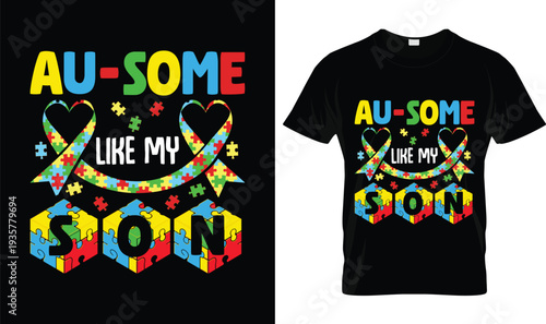 Au-Some Like My Son Puzzle Autism T-Shirt, t-shirt design, tshirt, vector, illustration, logo, apparel, typography, Autism