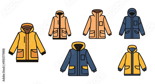 Parka Line art vector set colorful digital color