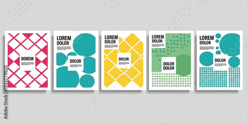 Modern Geometric Poster Template Collection with Abstract Shapes, Minimal Layouts and Colorful Patterns for Creative Branding, Editorial Design, Flyers, Covers, and Print Media