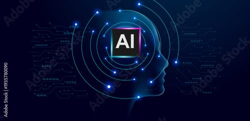 Concept of artificial intelligence. AI semiconductor on a circuit board and electronic elements background