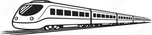 A sleek black and white vector illustration of a modern high speed passenger train moving along tracks.