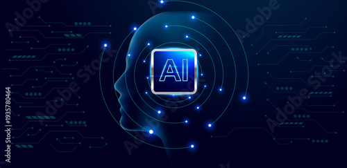 Concept of artificial intelligence. AI semiconductor on a circuit board and electronic elements background