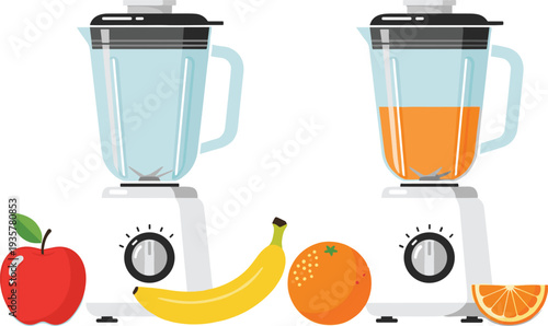 Kitchen blender making fruit smoothie with apple banana and orange vector illustration