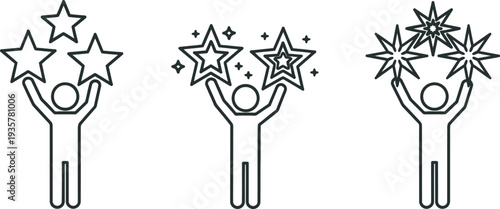 Three cartoon hands holding stars