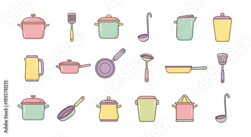 Colorful kitchen utensils illustration set