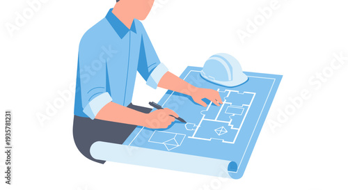 Man working on blueprint.