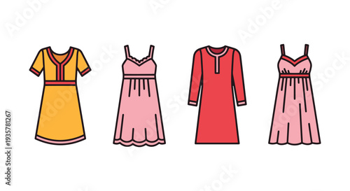 Nightgown Line art vector set modern smooth abstract