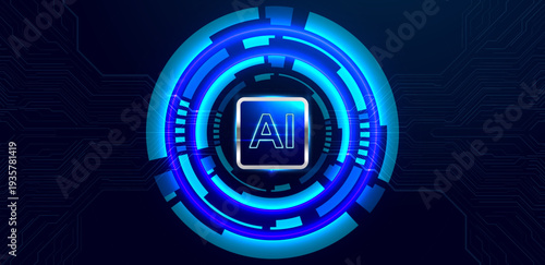 Concept of artificial intelligence. AI semiconductor on a circuit board and electronic elements background