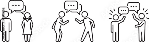 Stick figures communicating in various dialogue situations
