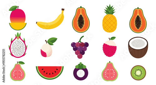 Colorful tropical fruits vector illustration