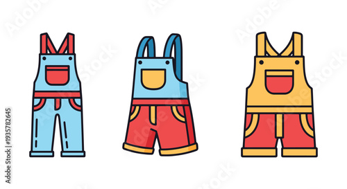 Overalls Line art vector set minimal digital color illustration