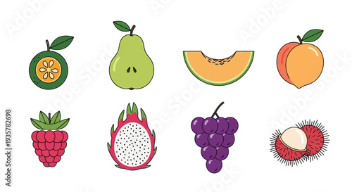 Colorful vector illustrations of various fruits
