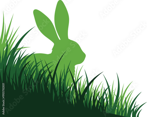 Green silhouette of a rabbit hiding in grass