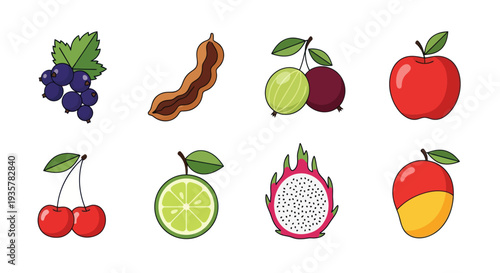 Colorful vector illustrations of various fruits