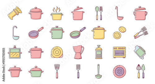 Cooking utensils and kitchenware icons